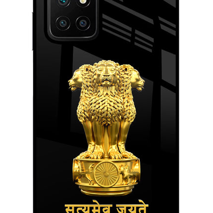 Satyamev Jayate Golden Redmi 10 Prime Glass Case Back Cover by Casekaro