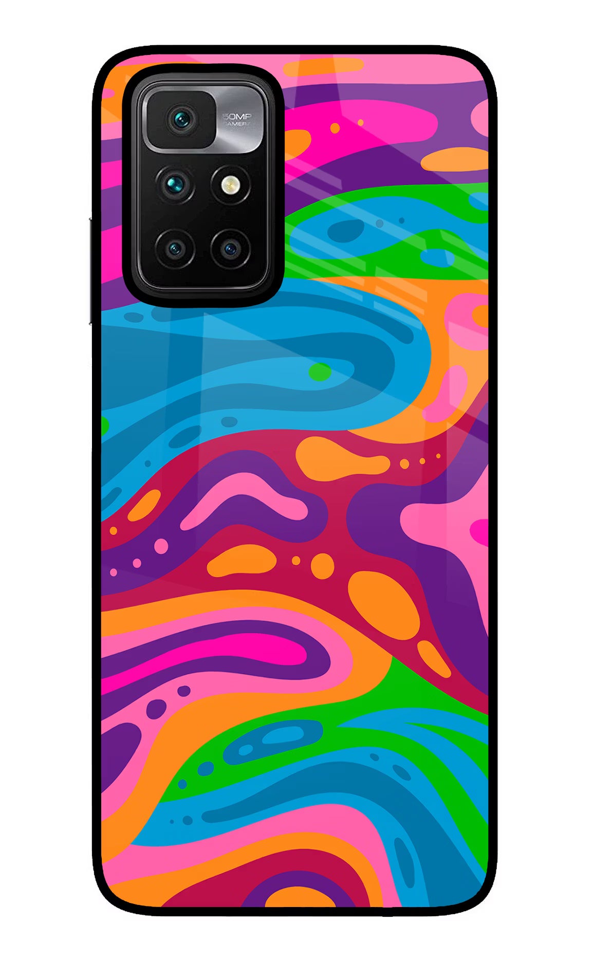 Trippy Pattern Redmi 10 Prime Glass Case Back Cover by Casekaro