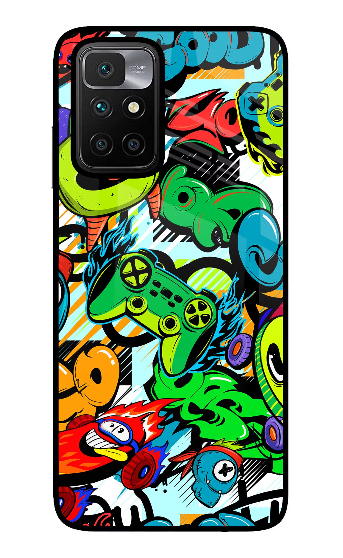 Game Doodle Redmi 10 Prime Glass Case Back Cover by Casekaro