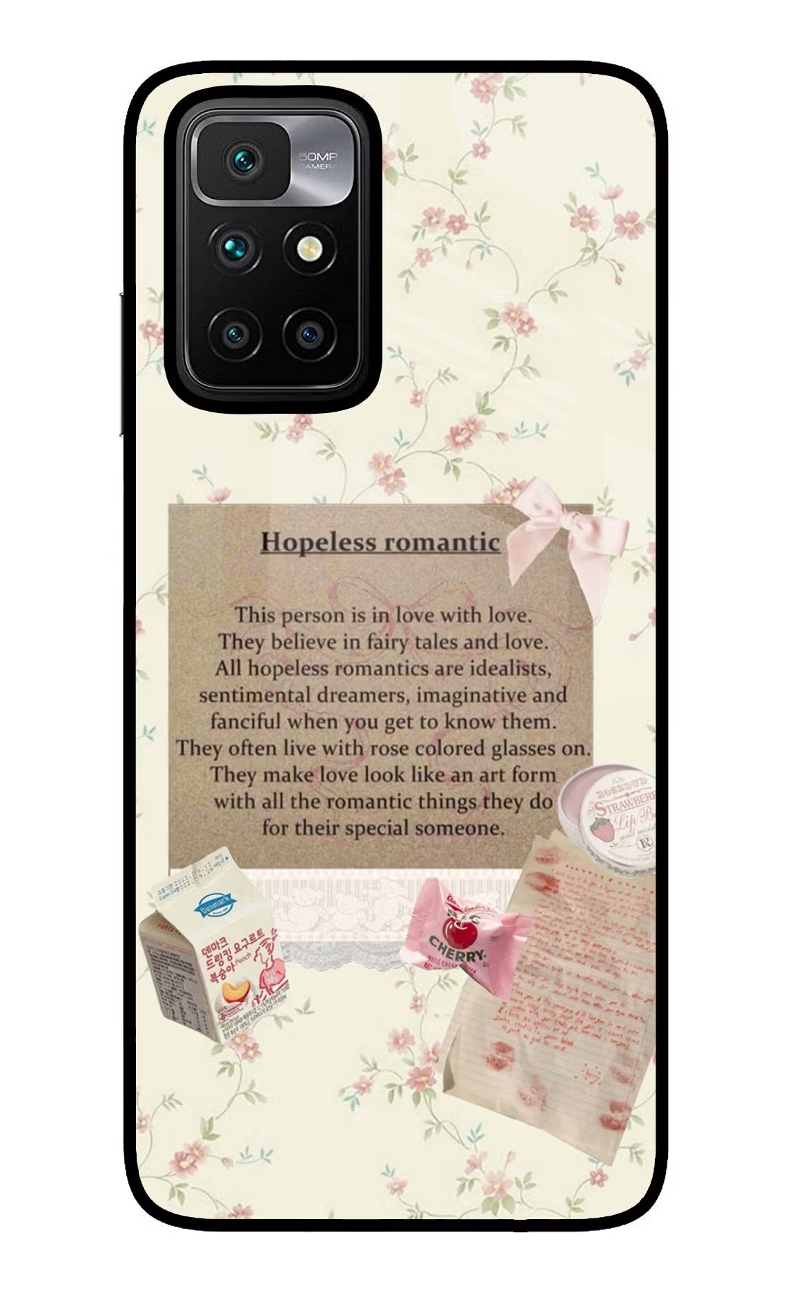 Hopeless Romantic Redmi 10 Prime Glass Case Back Cover by Casekaro