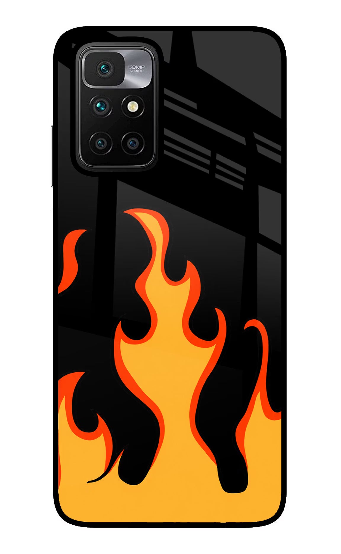 Fired Up – Black Redmi 10 Prime Glass Case Back Cover by Casekaro