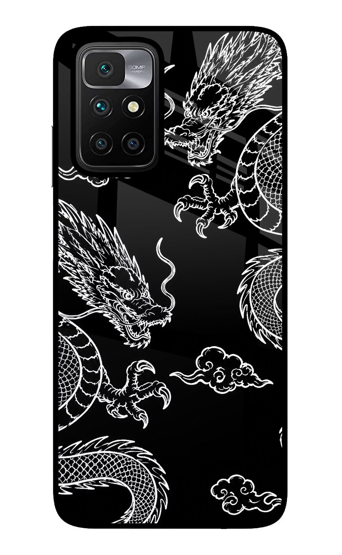 Twin Dragons Redmi 10 Prime Glass Case Back Cover by Casekaro