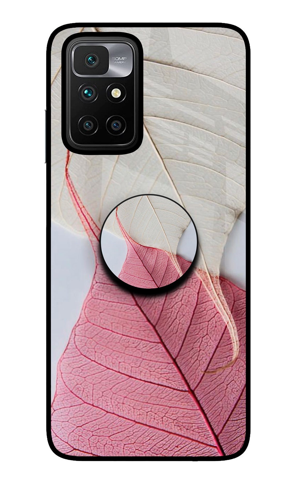 White Pink Leaf Redmi 10 Prime Glass Case