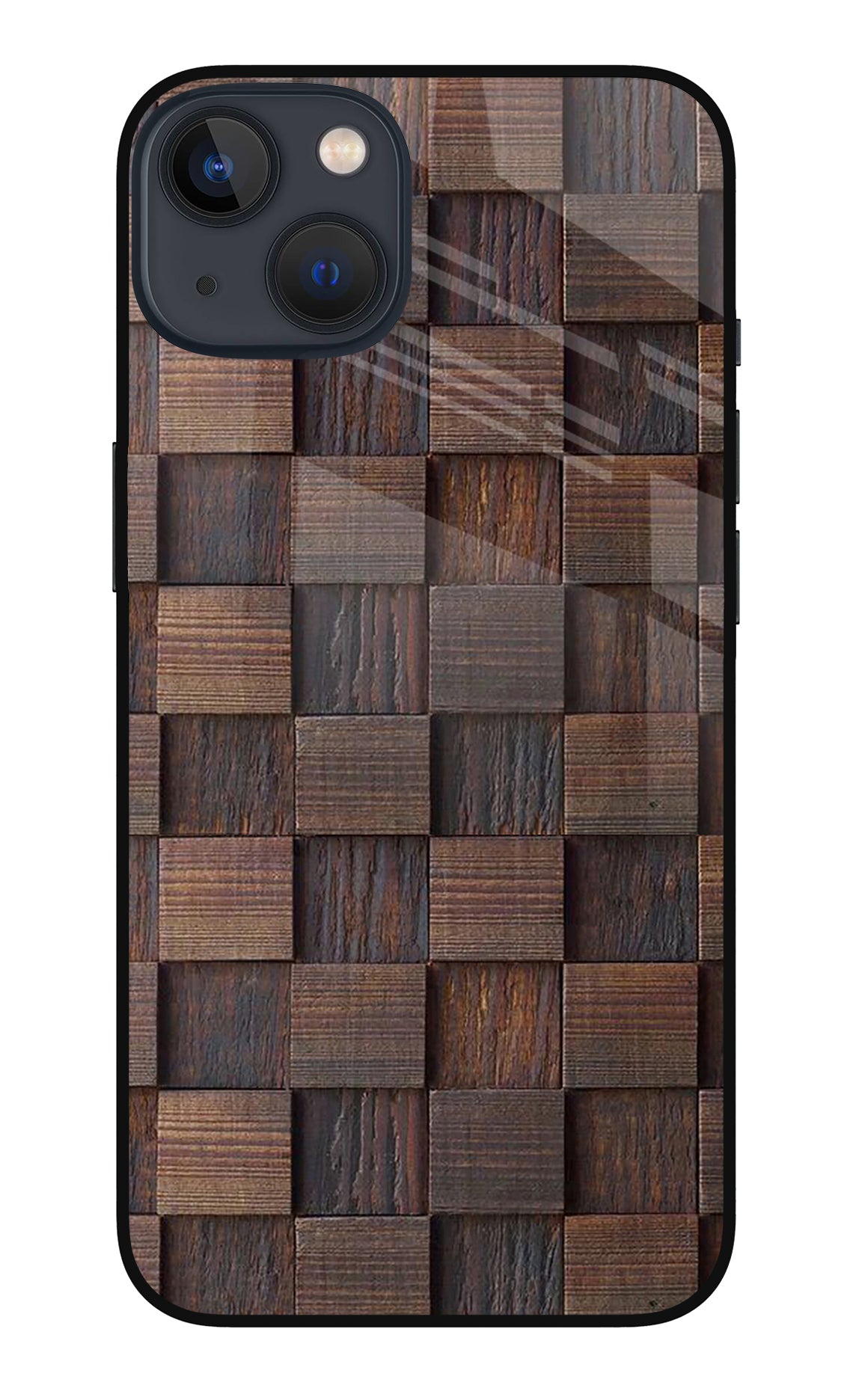 Wooden Cube Design iPhone 13 Glass Case
