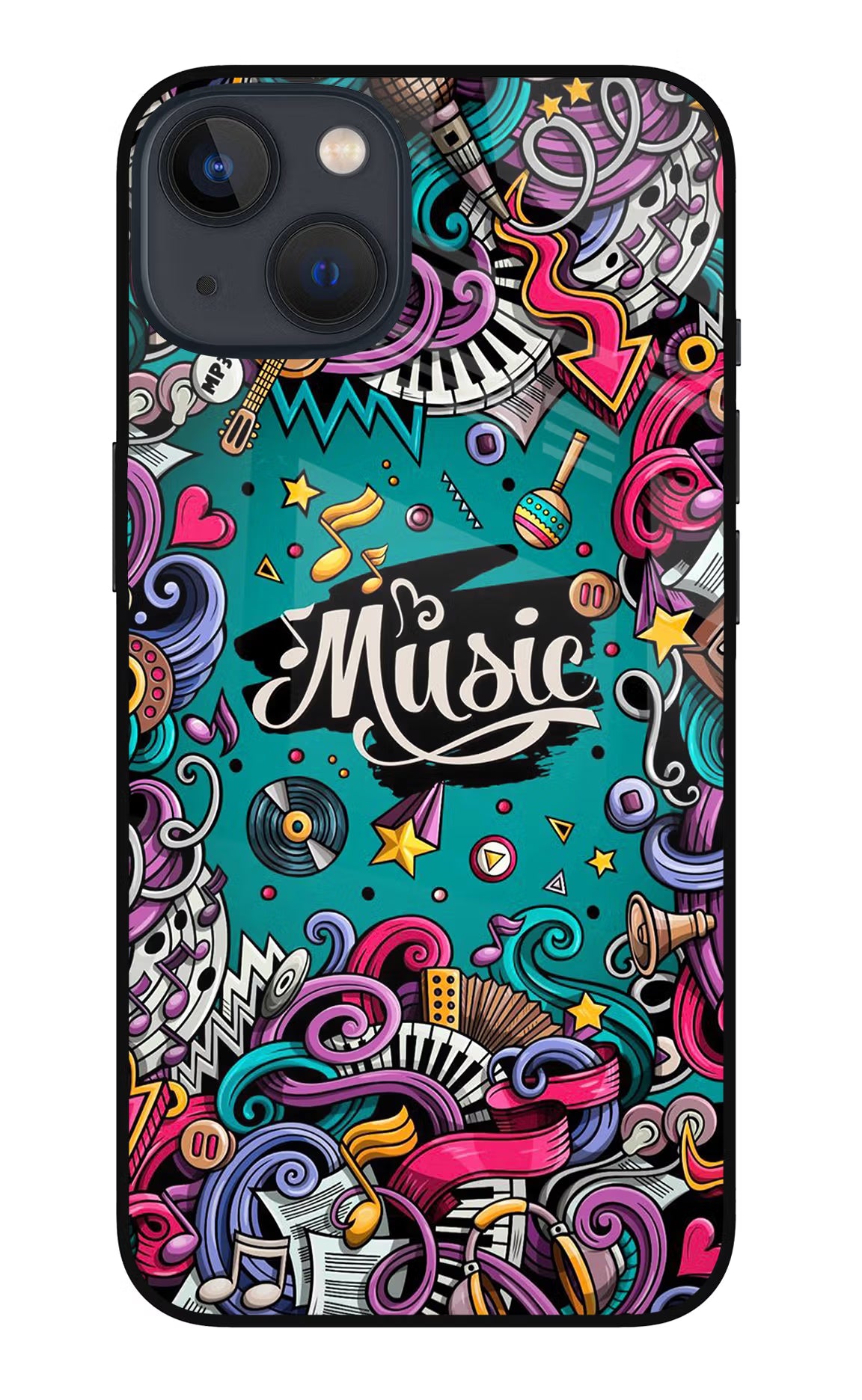 Music Graffiti iPhone 13 Glass Case Back Cover by Casekaro