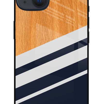 Blue and white wooden iPhone 13 Glass Case Back Cover by Casekaro