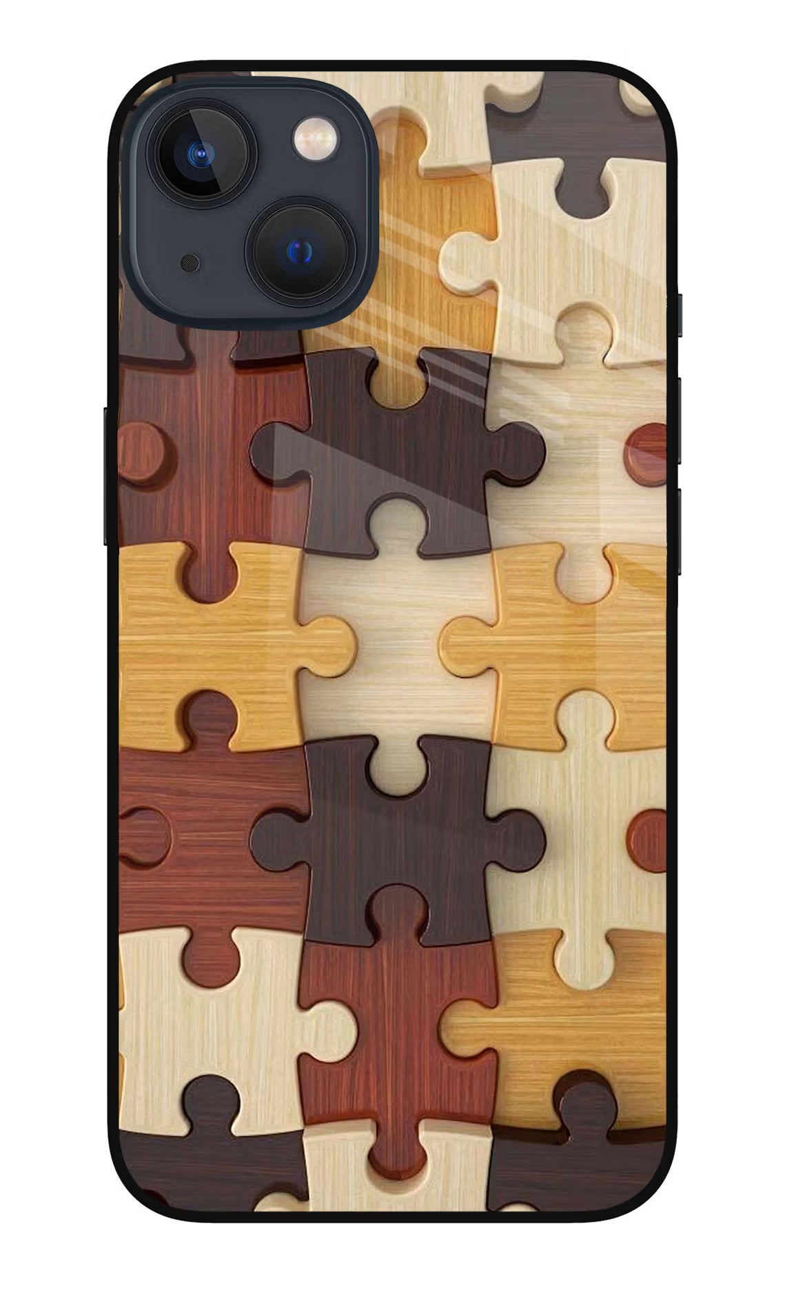 Wooden Puzzle iPhone 13 Glass Case Back Cover by Casekaro