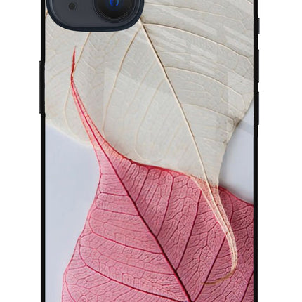 White Pink Leaf iPhone 13 Glass Case Back Cover by Casekaro