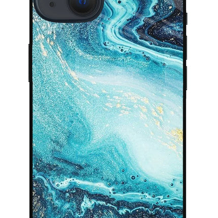 Blue Glitter Marble iPhone 13 Glass Case