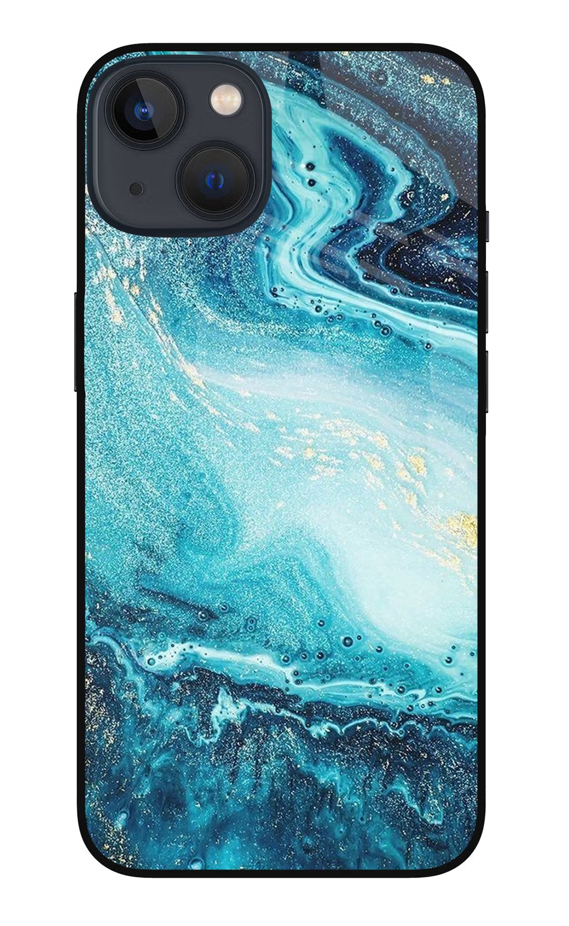 Blue Glitter Marble iPhone 13 Glass Case Back Cover by Casekaro