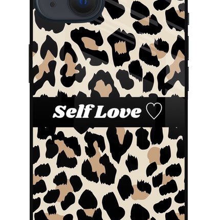 Leopard Print Self Love iPhone 13 Glass Case Back Cover by Casekaro