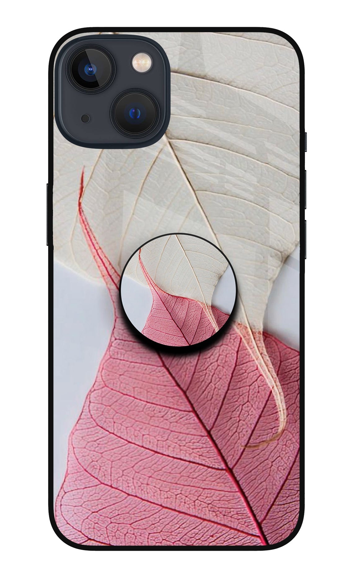 White Pink Leaf iPhone 13 Glass Case