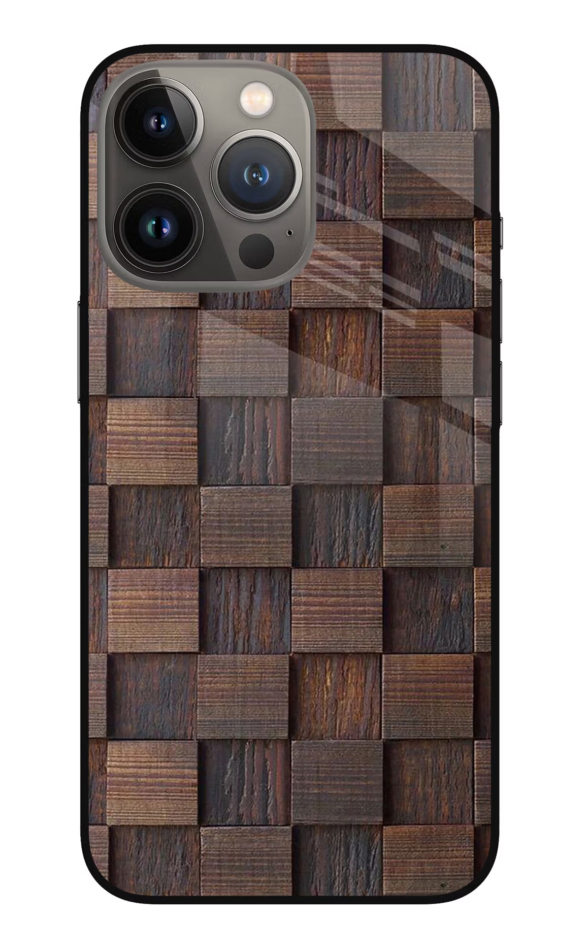 Wooden Cube Design iPhone 13 Pro Glass Case Back Cover by Casekaro