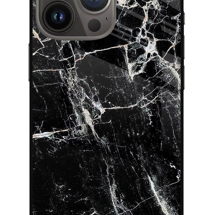 Black Marble Texture iPhone 13 Pro Glass Case Back Cover by Casekaro