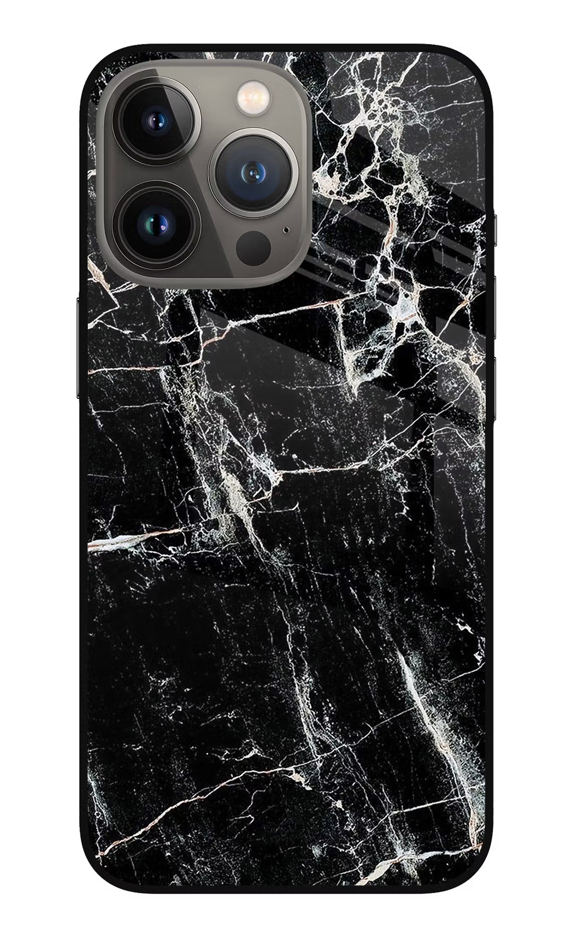 Black Marble Texture iPhone 13 Pro Glass Case Back Cover by Casekaro