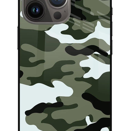 Camouflage iPhone 13 Pro Glass Case Back Cover by Casekaro