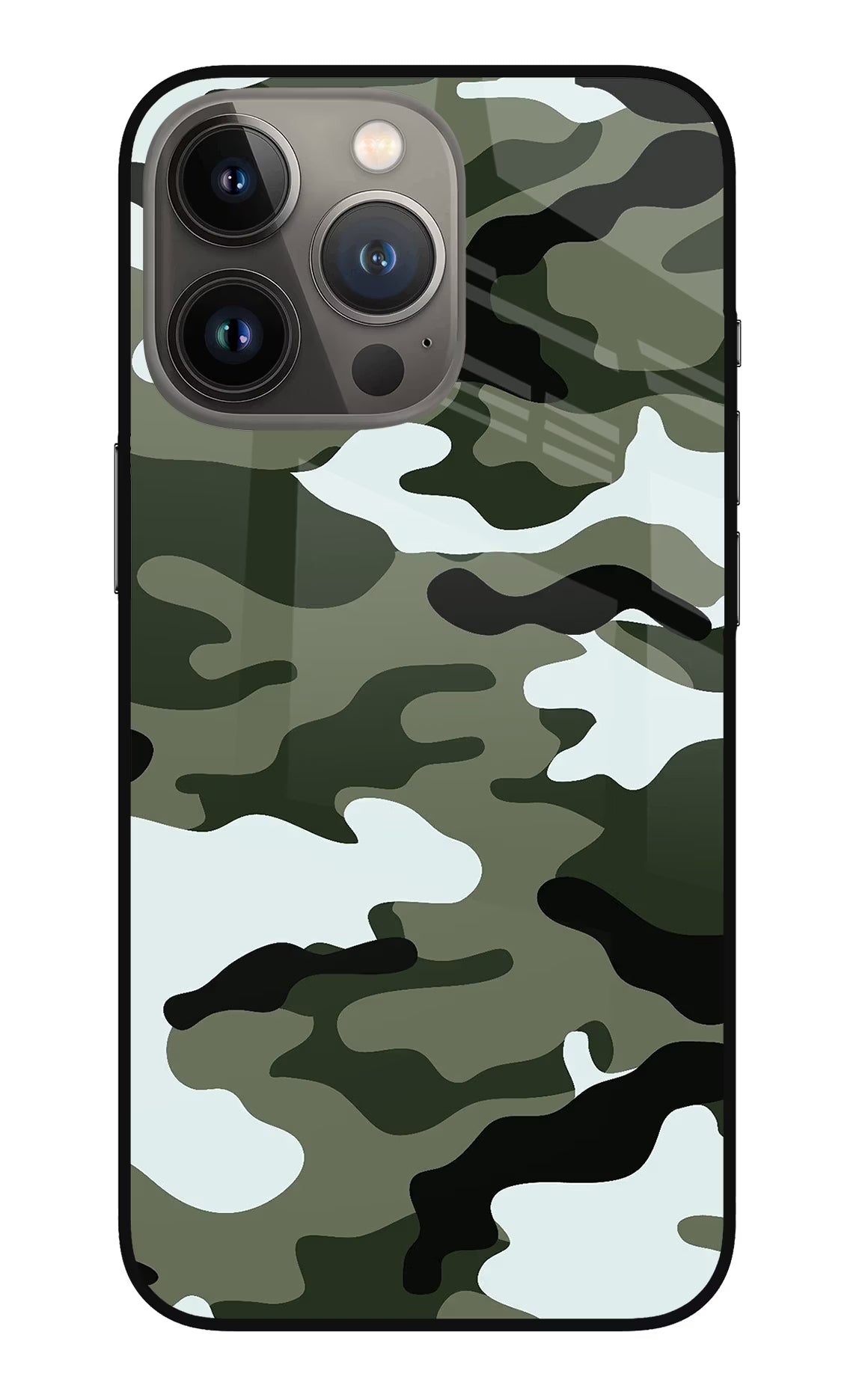Camouflage iPhone 13 Pro Glass Case Back Cover by Casekaro