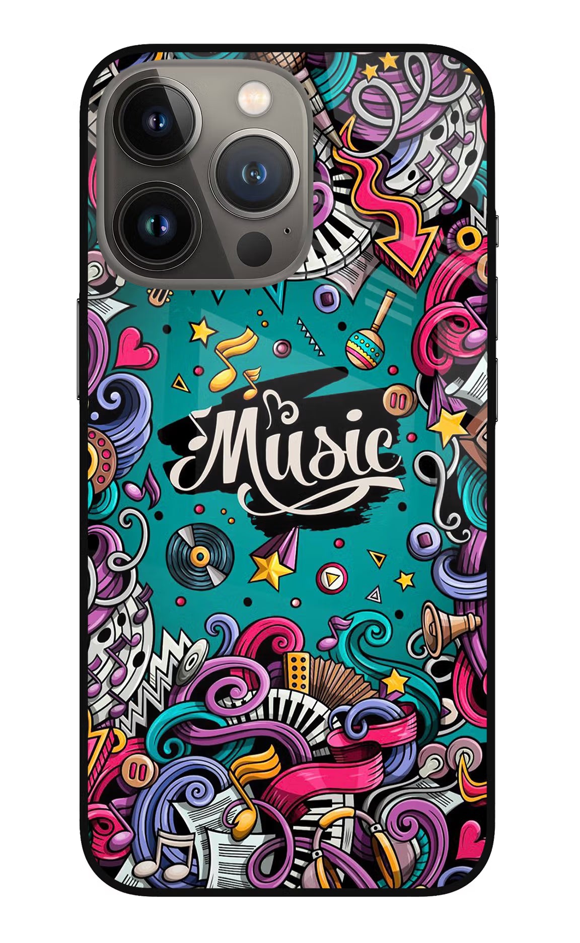 Music Graffiti iPhone 13 Pro Glass Case Back Cover by Casekaro