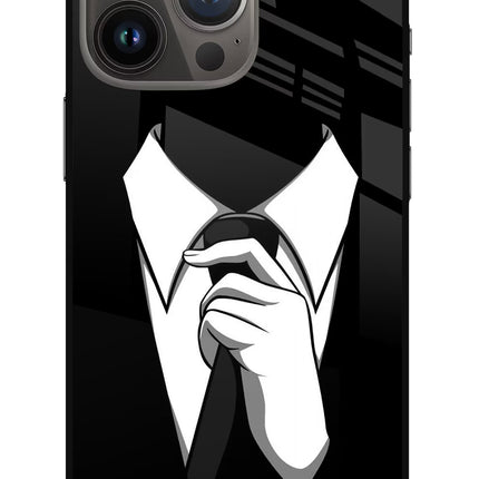 Black Tie iPhone 13 Pro Glass Case Back Cover by Casekaro