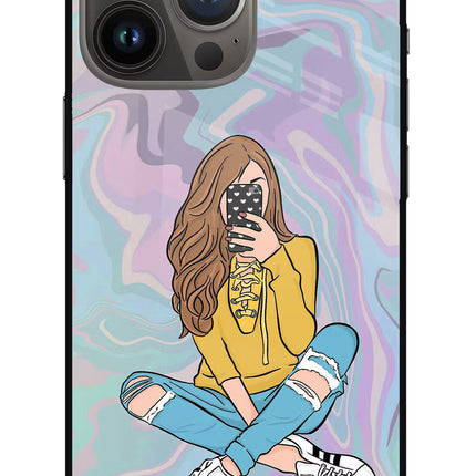 Selfie Girl iPhone 13 Pro Glass Case Back Cover by Casekaro