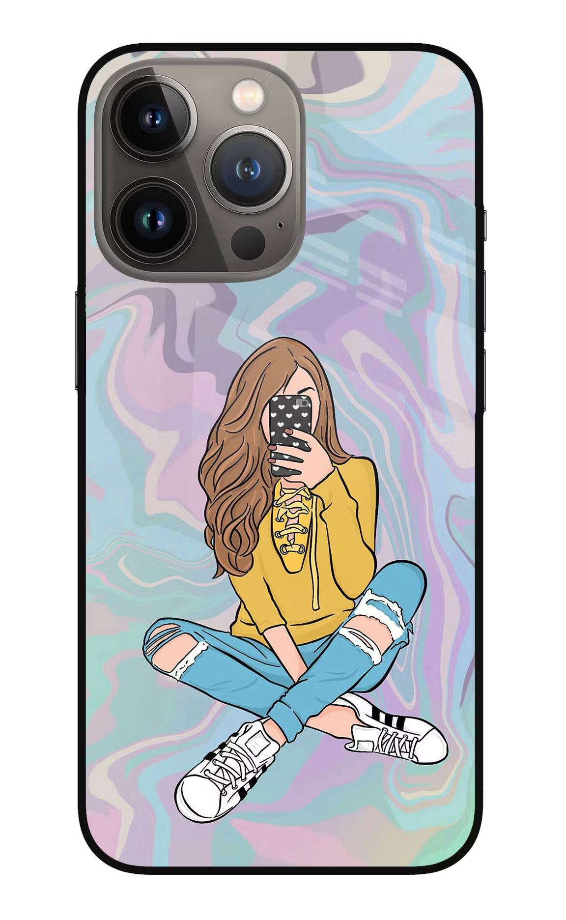Selfie Girl iPhone 13 Pro Glass Case Back Cover by Casekaro