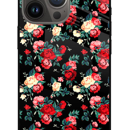 Rose Pattern iPhone 13 Pro Glass Case Back Cover by Casekaro