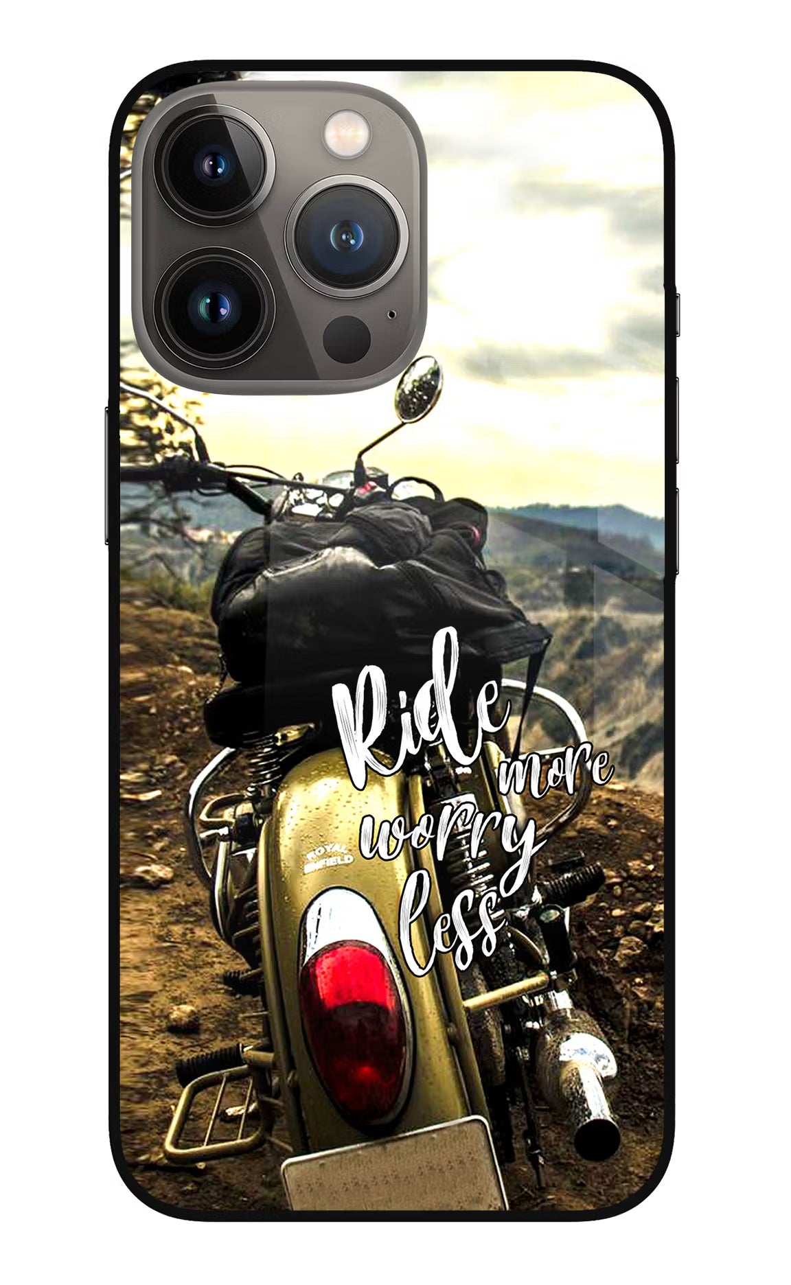 Ride More Worry Less iPhone 13 Pro Glass Case Back Cover by Casekaro