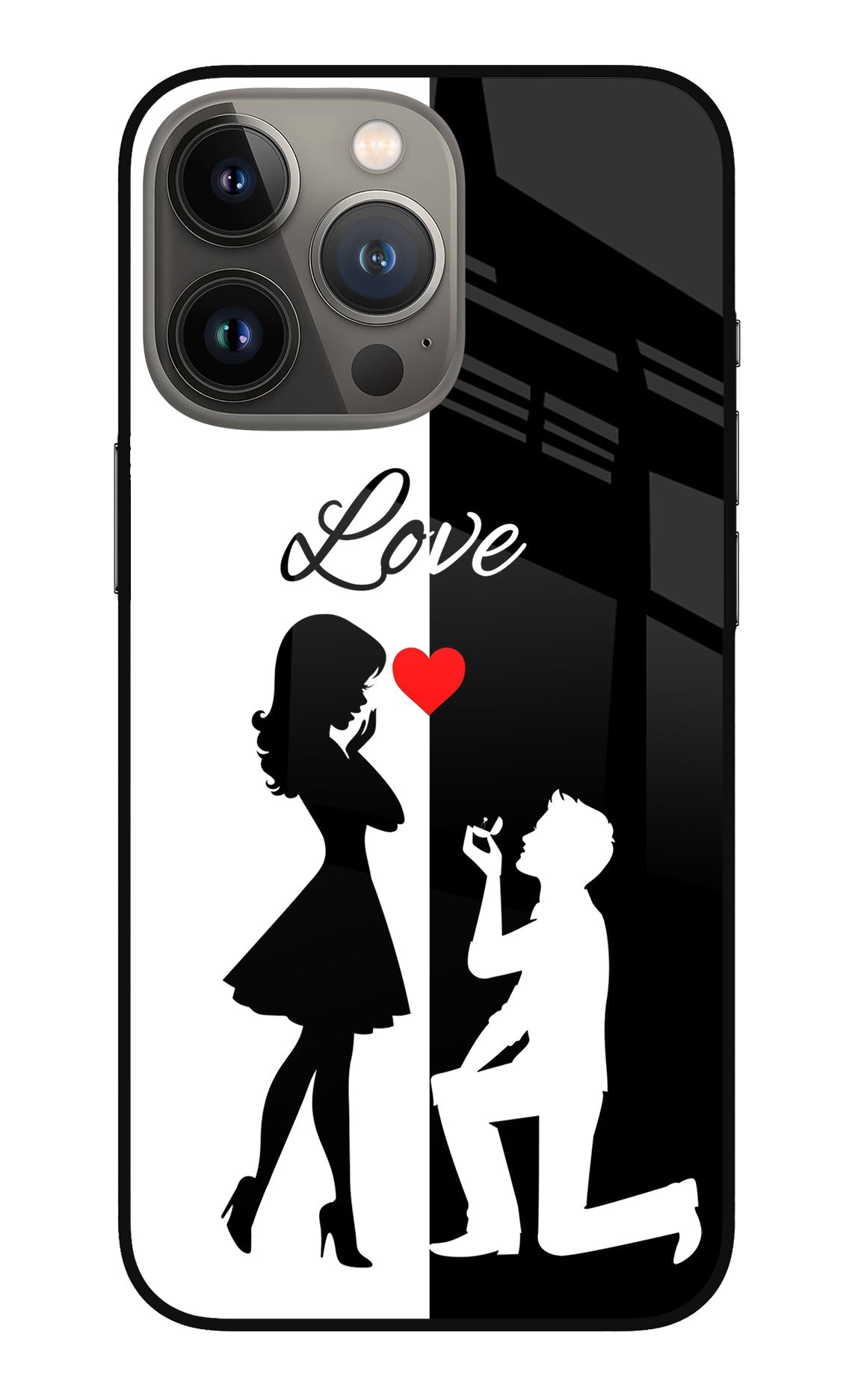 Love Propose Black And White iPhone 13 Pro Glass Case