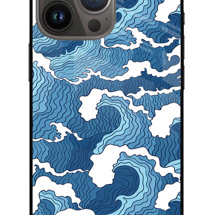 Blue Waves iPhone 13 Pro Glass Case Back Cover by Casekaro