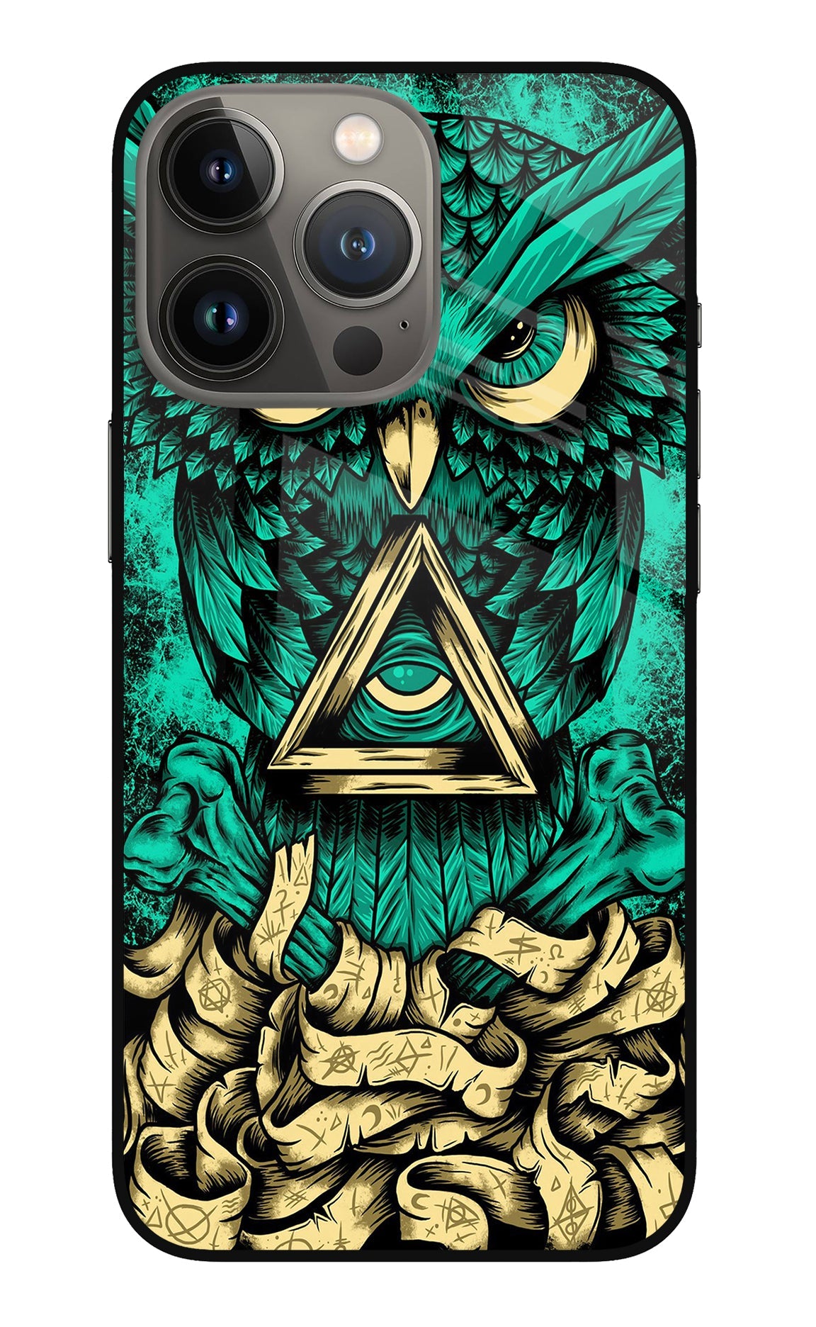 Green Owl iPhone 13 Pro Glass Case