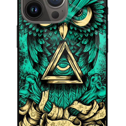 Green Owl iPhone 13 Pro Glass Case Back Cover by Casekaro
