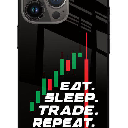 Eat Sleep Trade Repeat iPhone 13 Pro Glass Case Back Cover by Casekaro