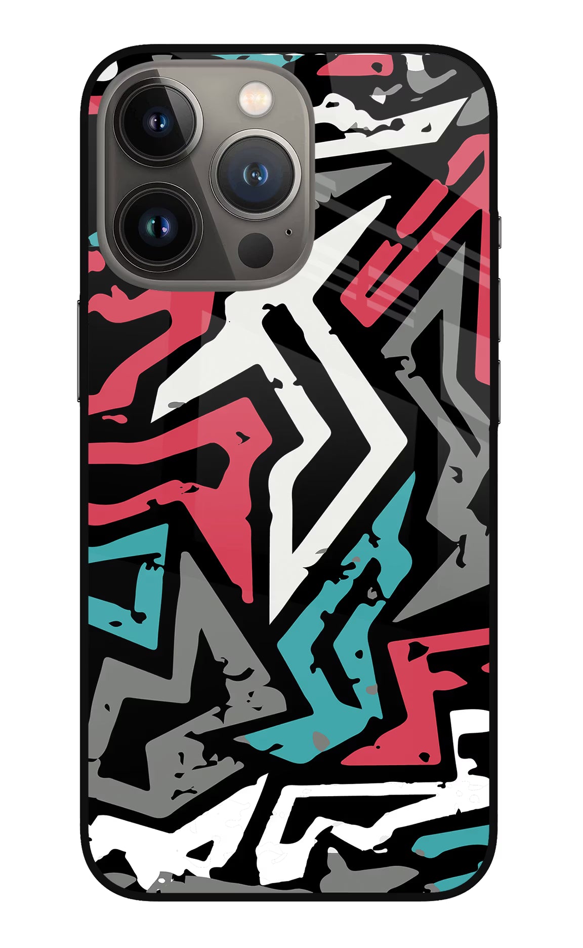Geometric Graffiti iPhone 13 Pro Glass Case Back Cover by Casekaro
