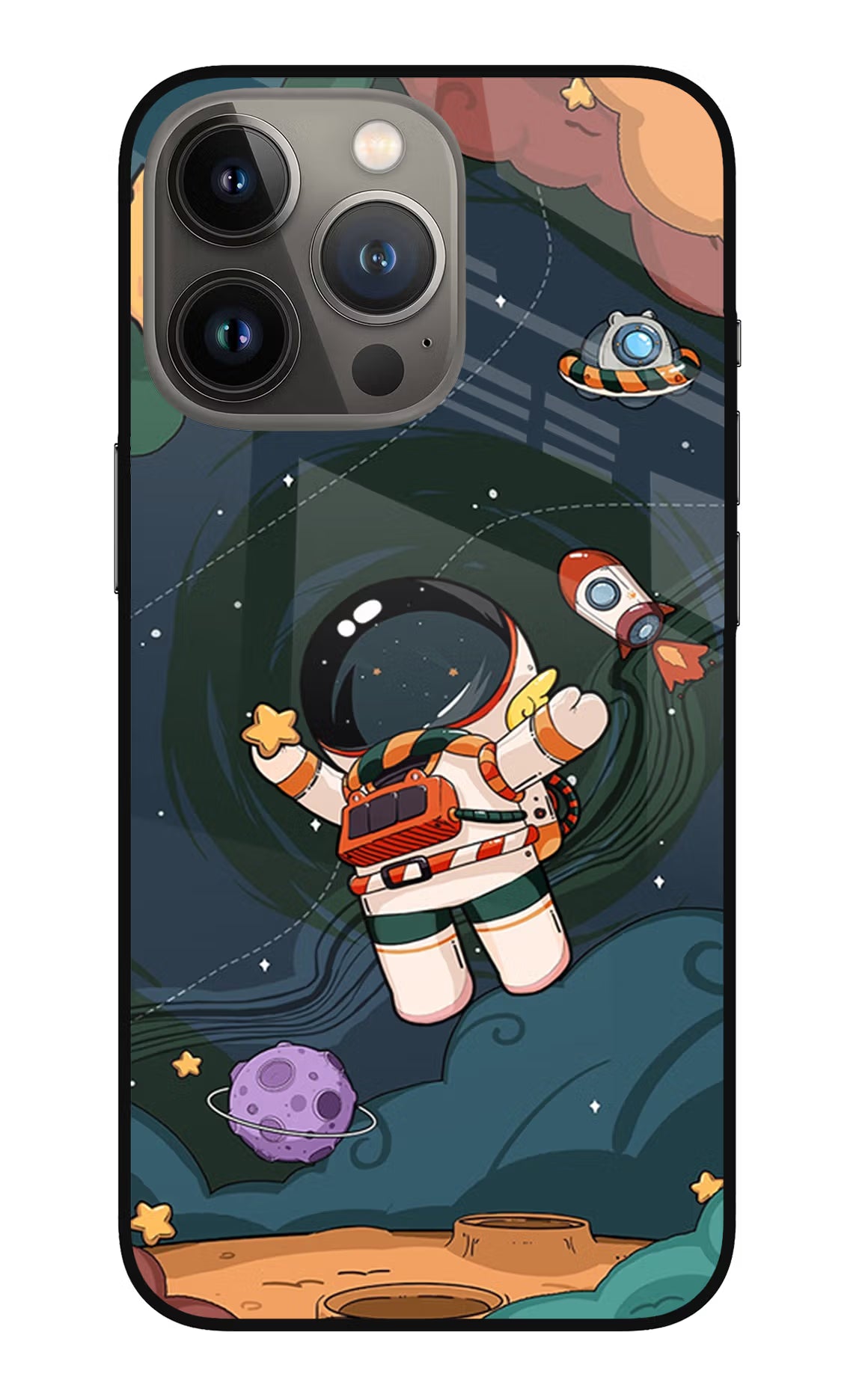 Cartoon Astronaut iPhone 13 Pro Glass Case Back Cover by Casekaro