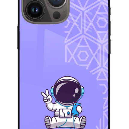 Cute Astronaut Chilling iPhone 13 Pro Glass Case Back Cover by Casekaro