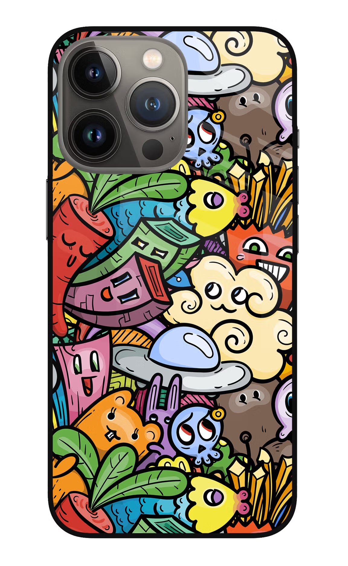 Veggie Doodle iPhone 13 Pro Glass Case Back Cover by Casekaro