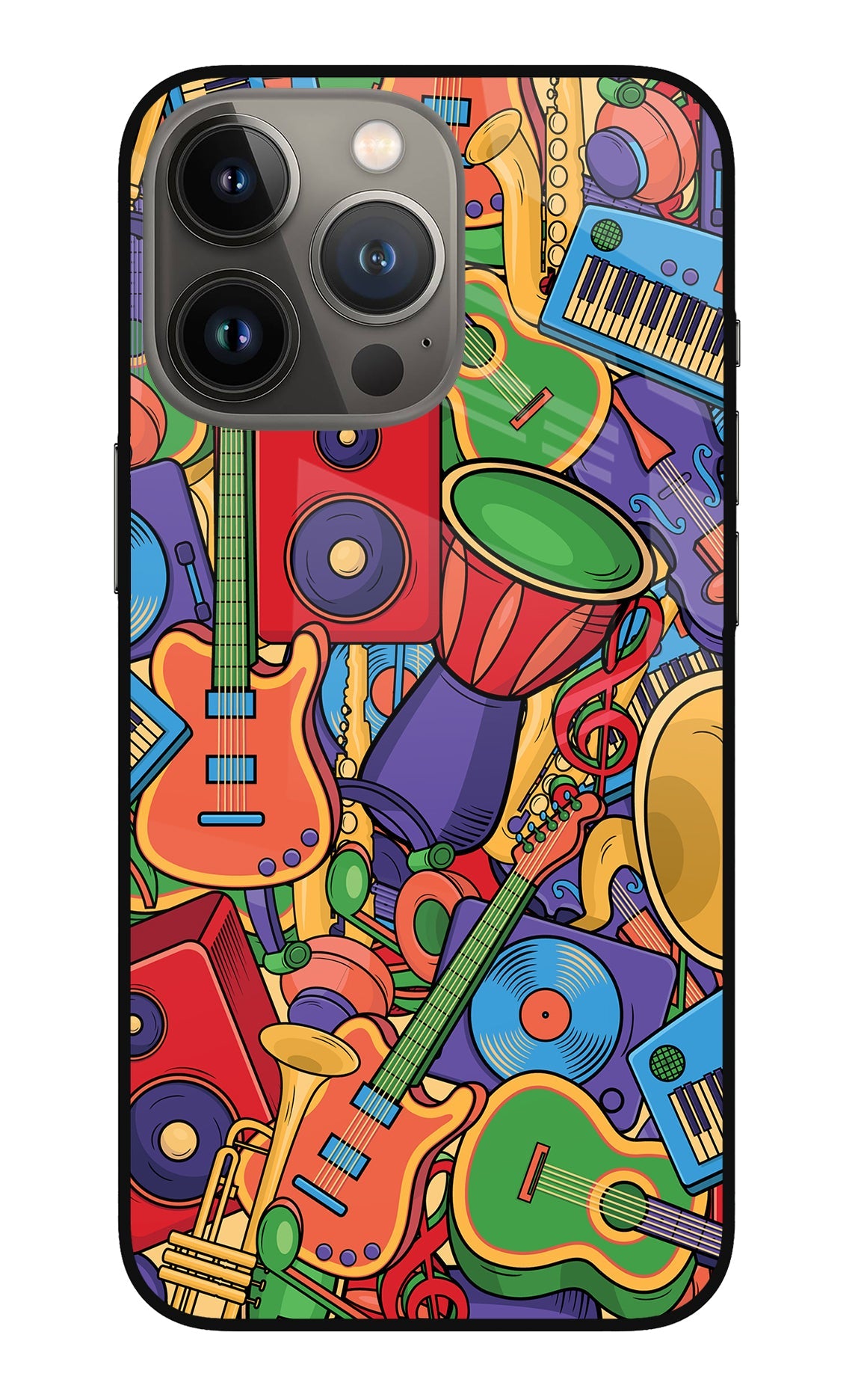 Music Instrument Doodle iPhone 13 Pro Glass Case