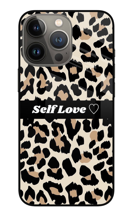 Leopard Print Self Love iPhone 13 Pro Glass Case