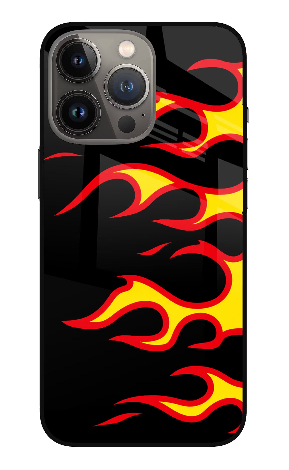 Side Sweep Flames iPhone 13 Pro Glass Case Back Cover by Casekaro