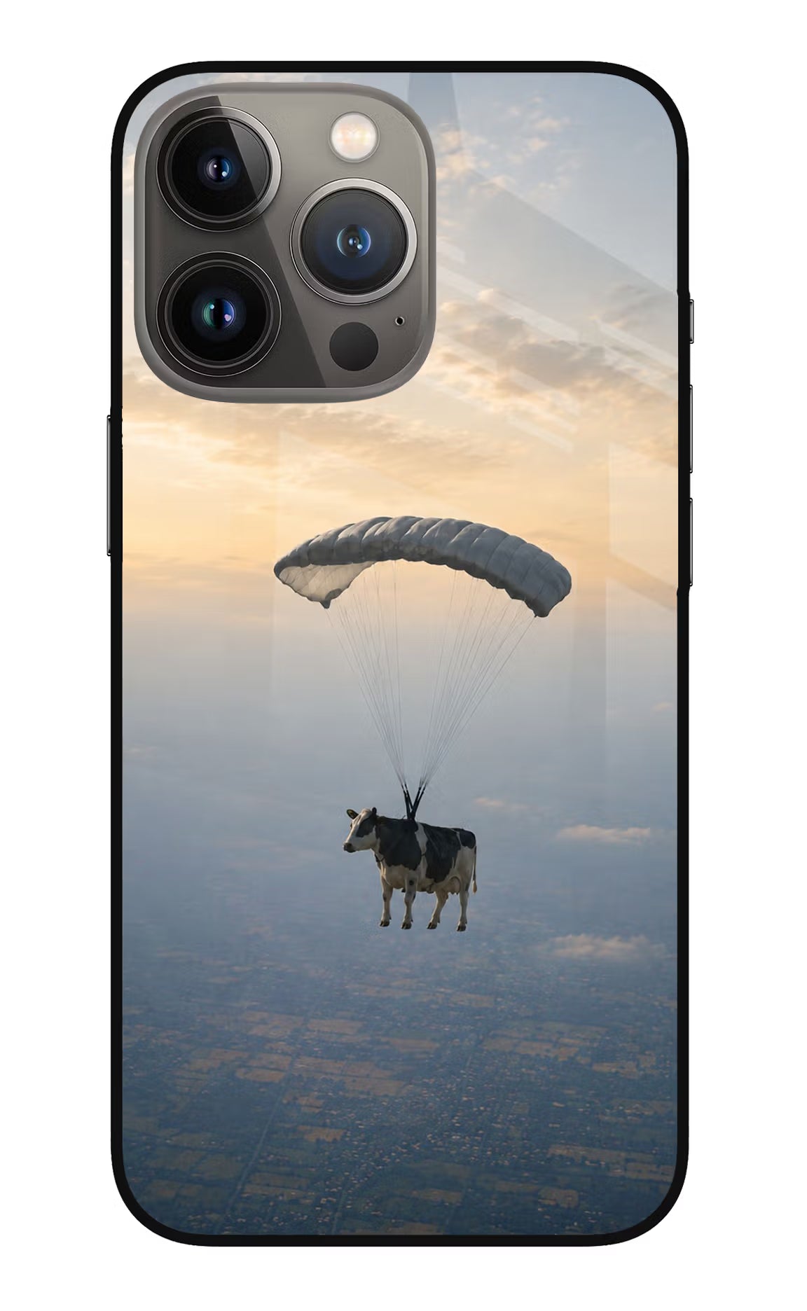 Skydiving Cow iPhone 13 Pro Glass Case