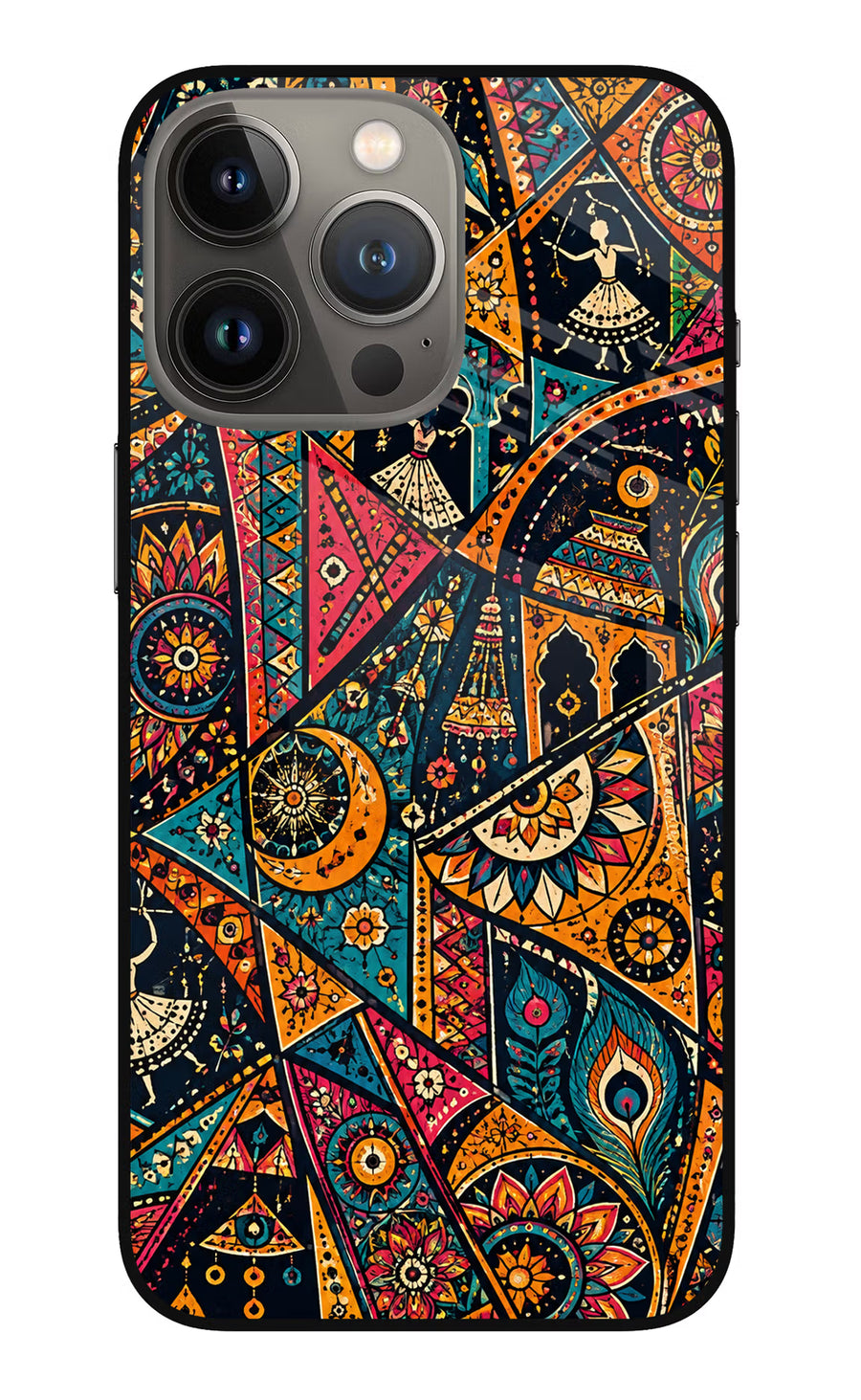 Folk Print iPhone 13 Pro Back Cover, Glass case