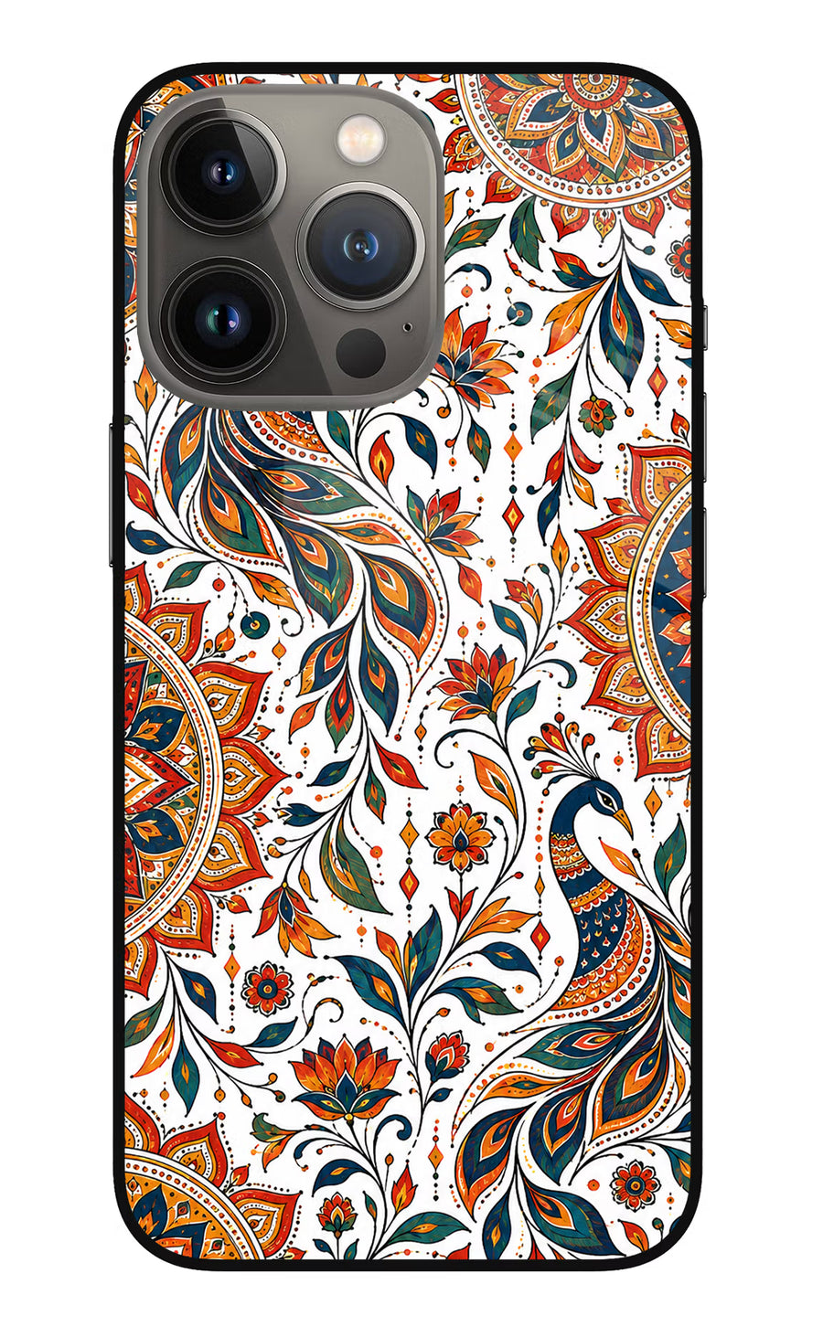 White Mayura iPhone 13 Pro Back Cover, Glass case