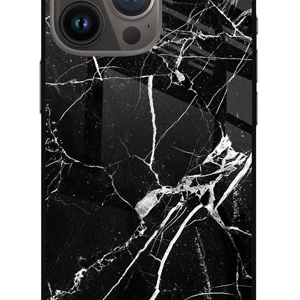 Black Marble Pattern iPhone 13 Pro Max Glass Case