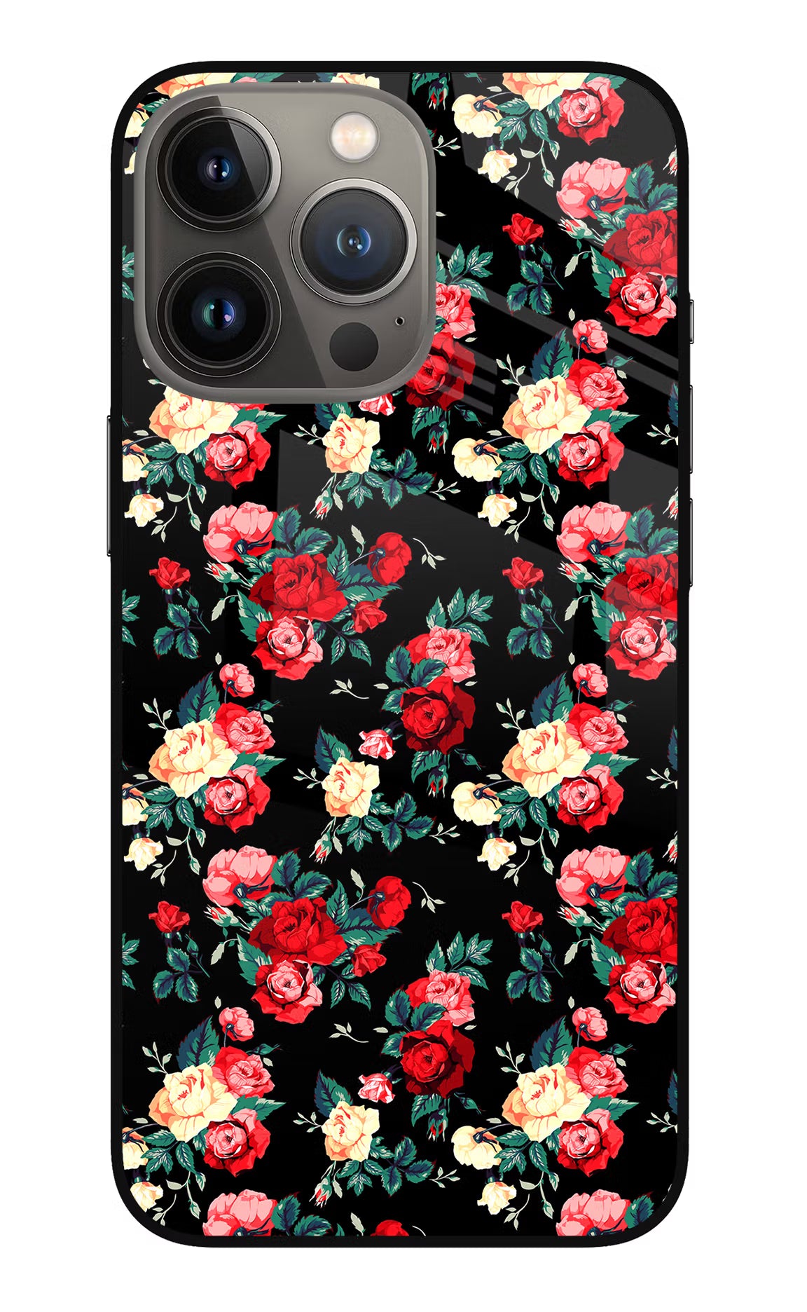 Rose Pattern iPhone 13 Pro Max Glass Case Back Cover by Casekaro