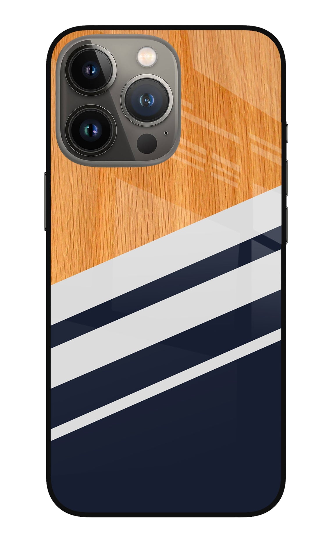 Blue and white wooden iPhone 13 Pro Max Glass Case