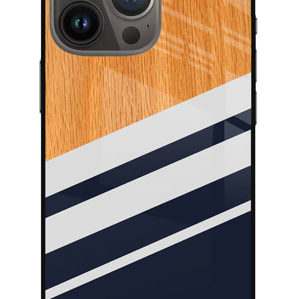 Blue and white wooden iPhone 13 Pro Max Glass Case