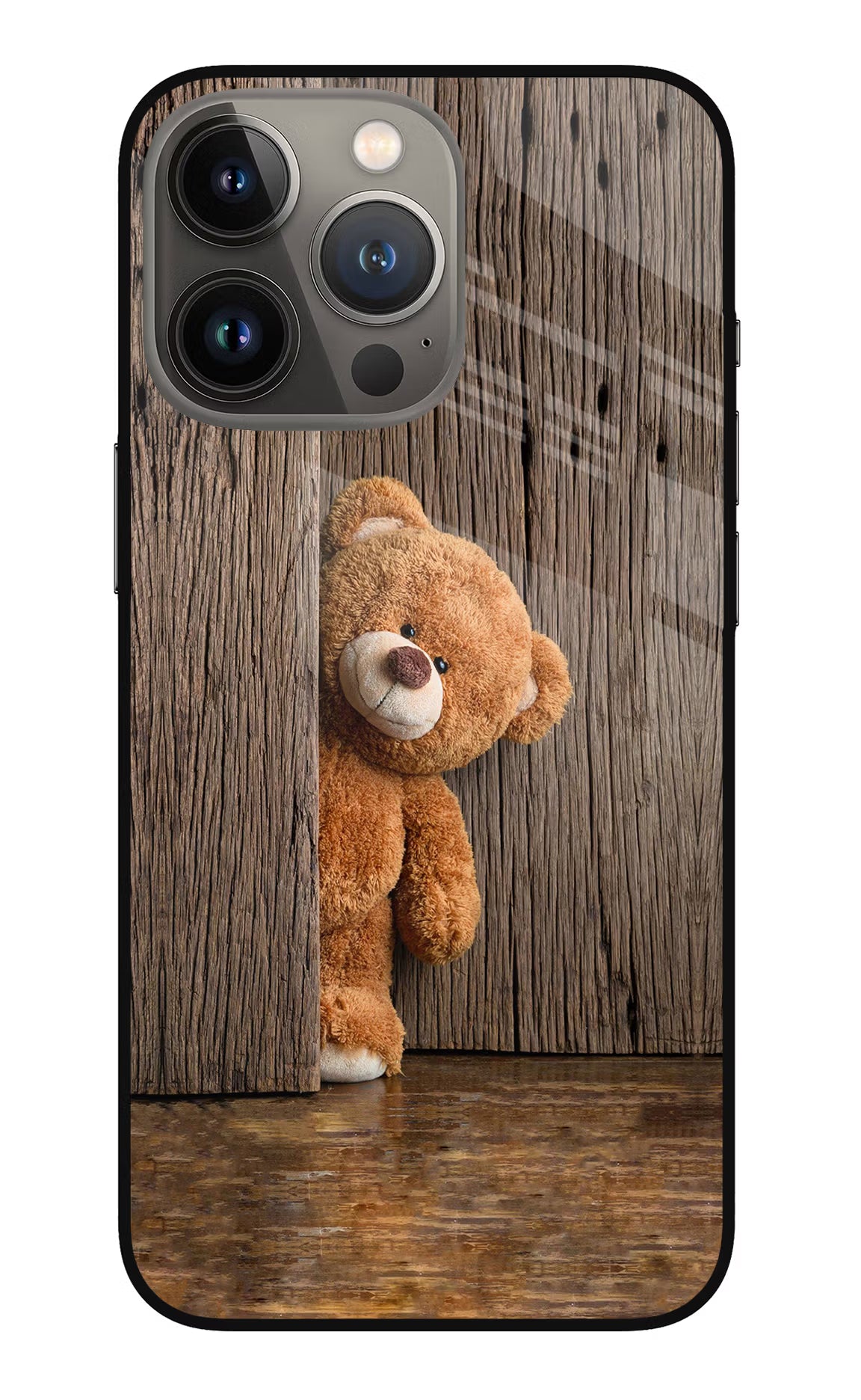 Teddy Wooden iPhone 13 Pro Max Glass Case Back Cover by Casekaro
