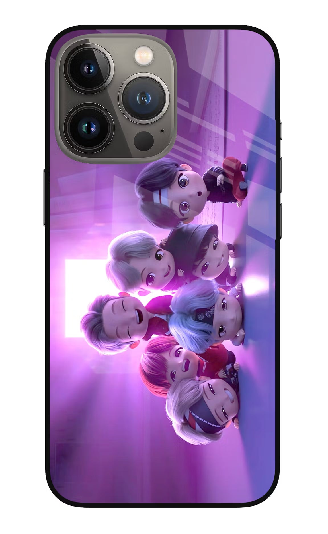 BTS Chibi iPhone 13 Pro Max Glass Case Back Cover by Casekaro