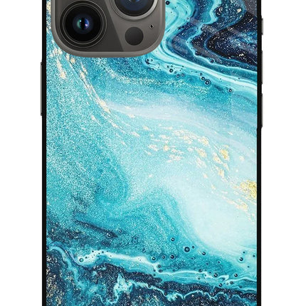 Blue Glitter Marble iPhone 13 Pro Max Glass Case