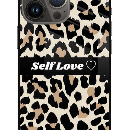 Leopard Print Self Love iPhone 13 Pro Max Glass Case